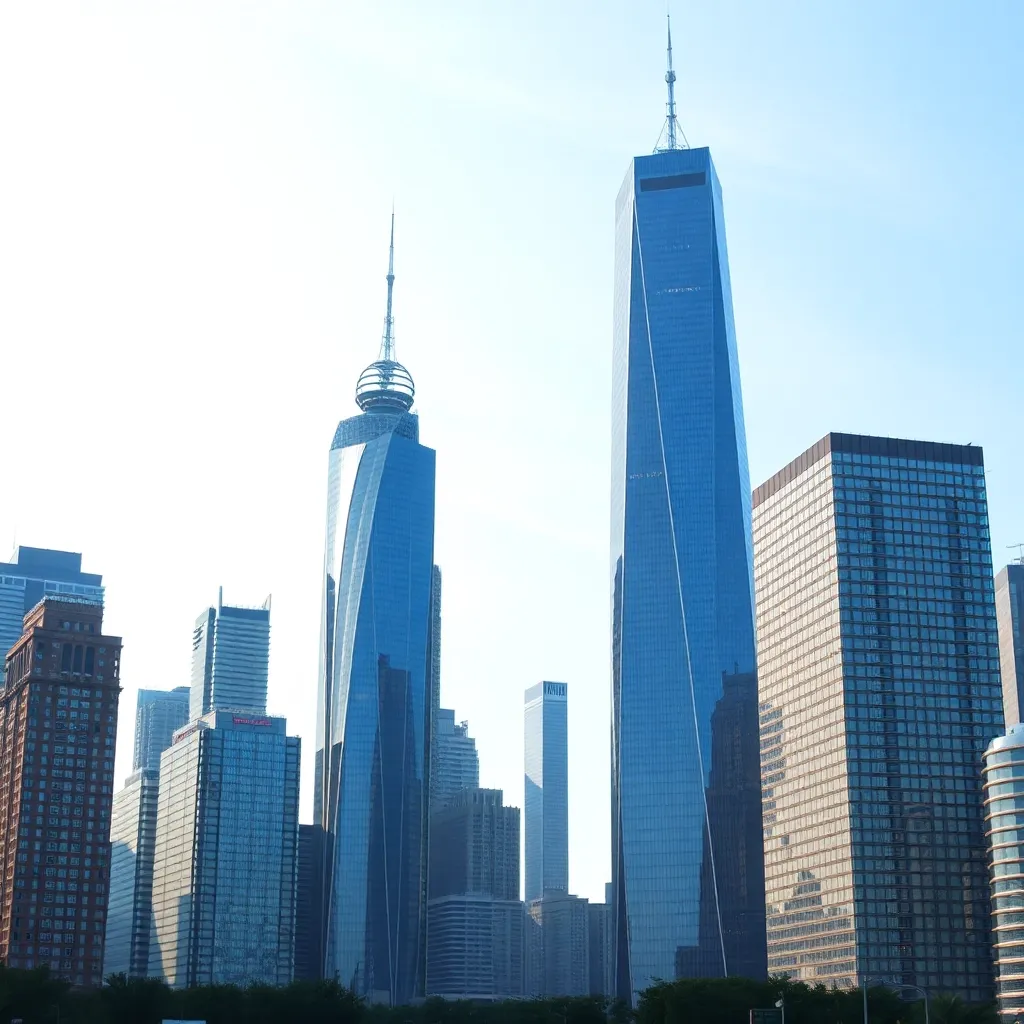 Просто небоскребы. С точки зрения математики - параллелепипеды. Сфера на крыше.