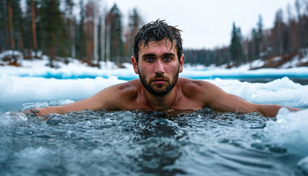 Человек купается в прорубе