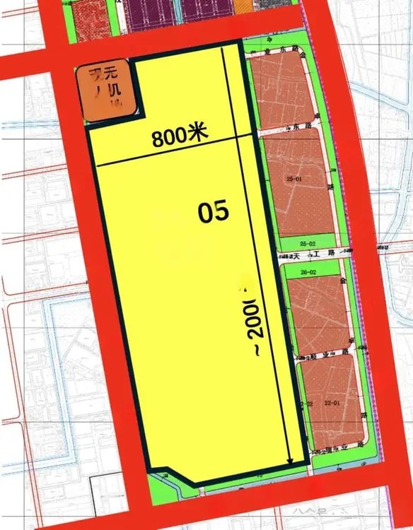    из плана будущего завода Toyota в Шанхае. Производственная площадка 2000 м. в длину и 800 м. в ширину