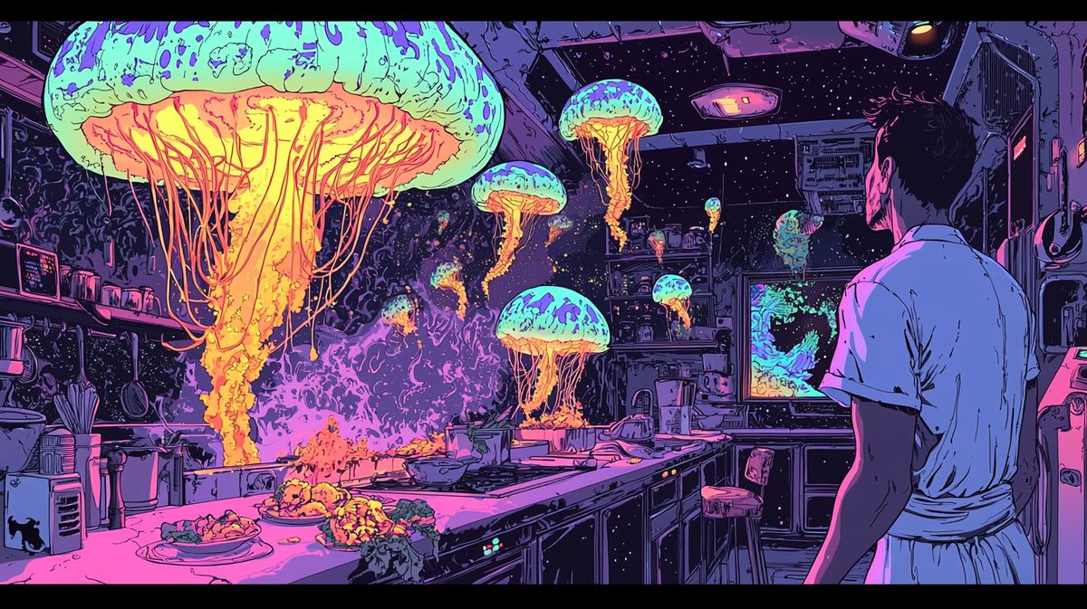 Оттуда вывалился целый косяк светящихся космических медуз