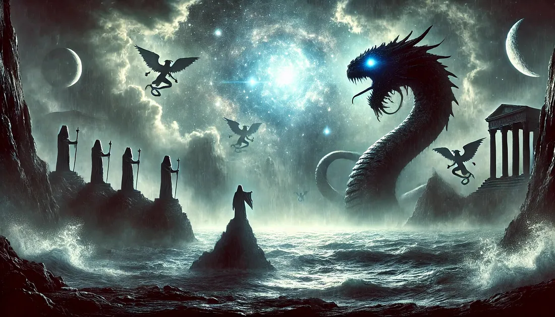 Цифровая иллюстрация нескольких мифических существ в Библии.