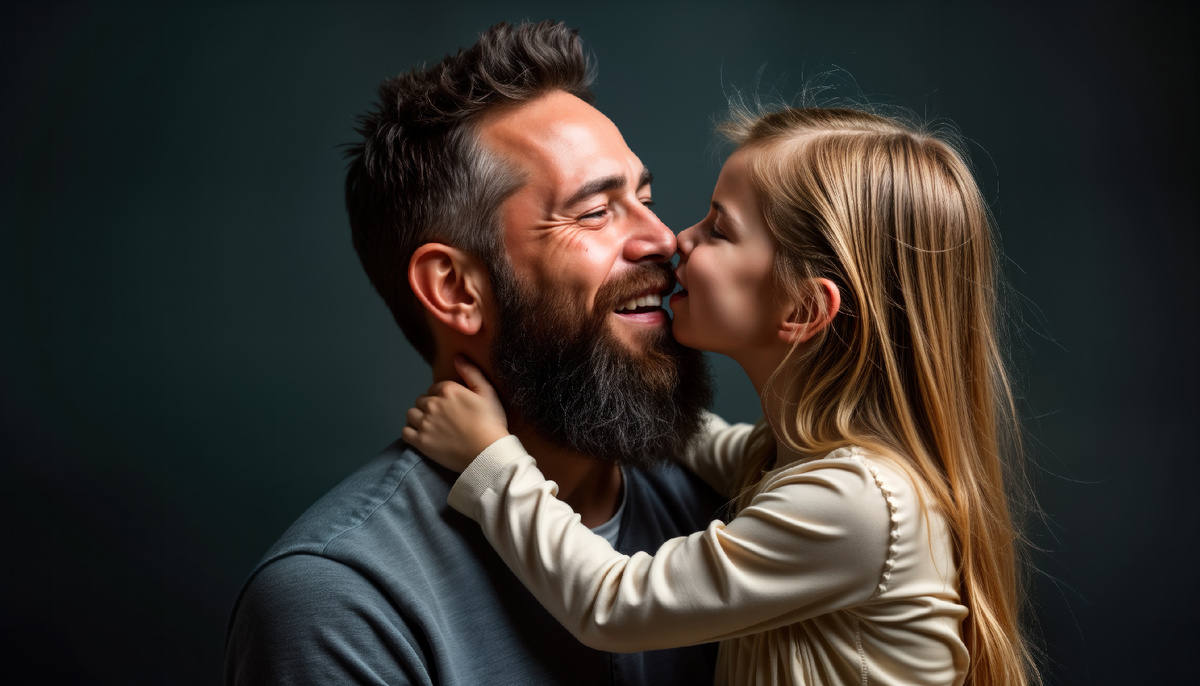 Папа целует дочь