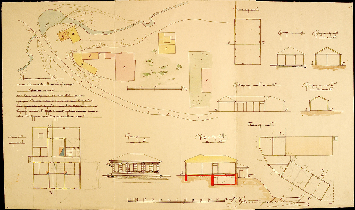План размещения на местности построек Чашниковской церковно-приходской школы (НИОР РГБ Ф. 765. К. 17. № 33. Л. 1.)