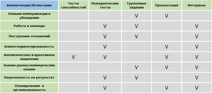пример оценочной матрицы