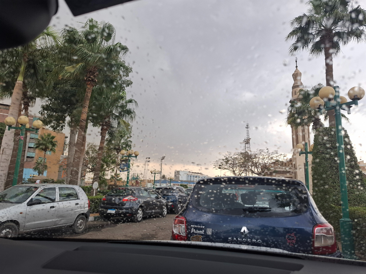 Спрятались от дождика  и наблюдаем через лобовое стекло