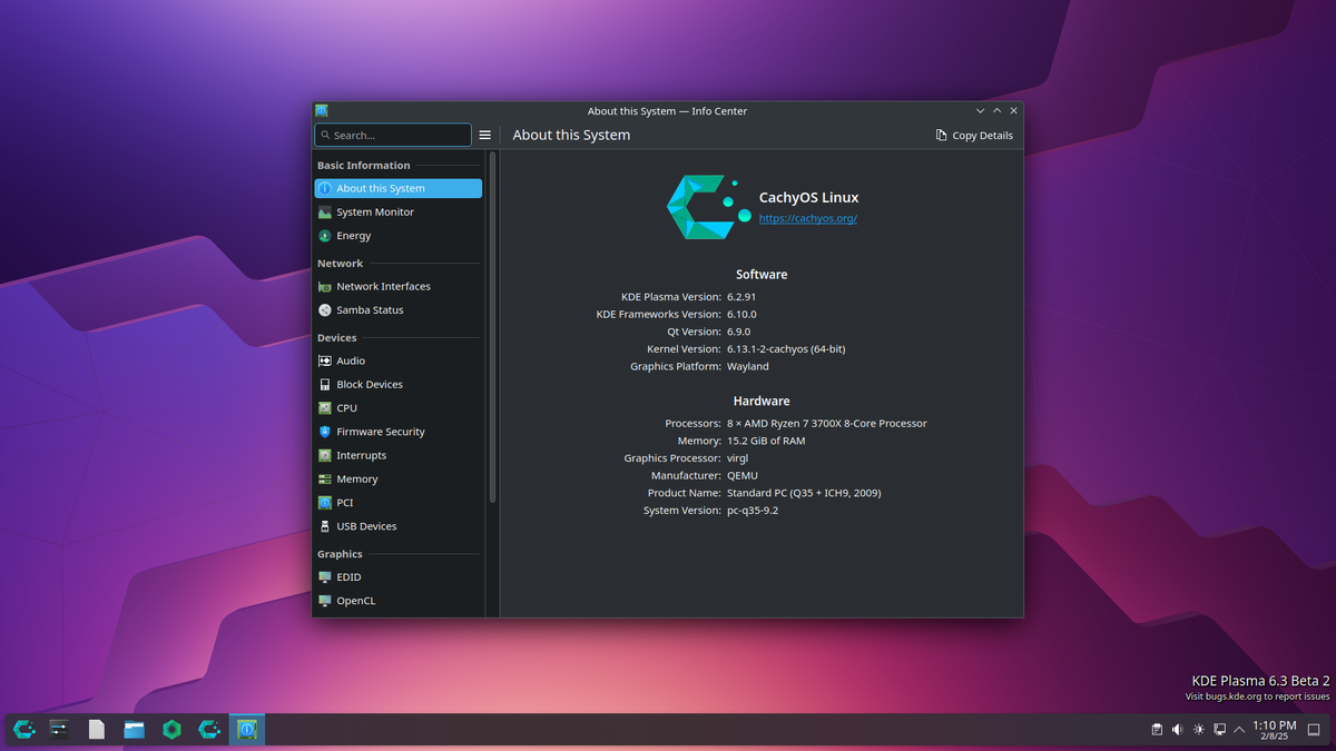 KDE Plasma 6.3 Beta 2 on top of CachyOS 20250202