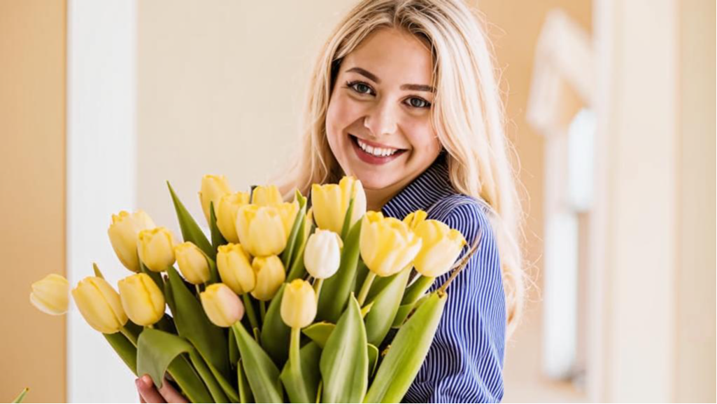 Девушка с тюльпанами от Kandinsky