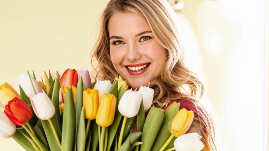 Девушка с тюльпанами от Kandinsky