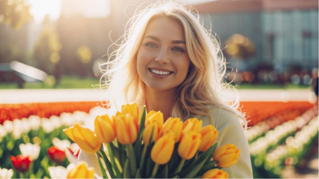 Девушка с тюльпанами от Kandinsky