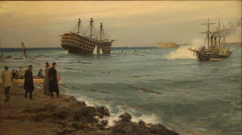 И.А.Владимиров. Затопление кораблей Черноморского флота на Севастопольском рейде. 11 сентября 1854 г. 1900. Центральный военно-морской музей имени императора Петра Великого МО РФ. СПб.