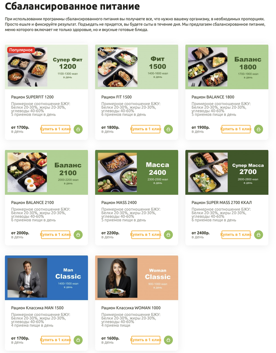 Опять же - разница в блюдах между программами - минимальна. В основном играют размером порции. Условно винигрет в зависимости от каллорожа где-то 150гр, где-то 250гр, а где-то 375гр. 