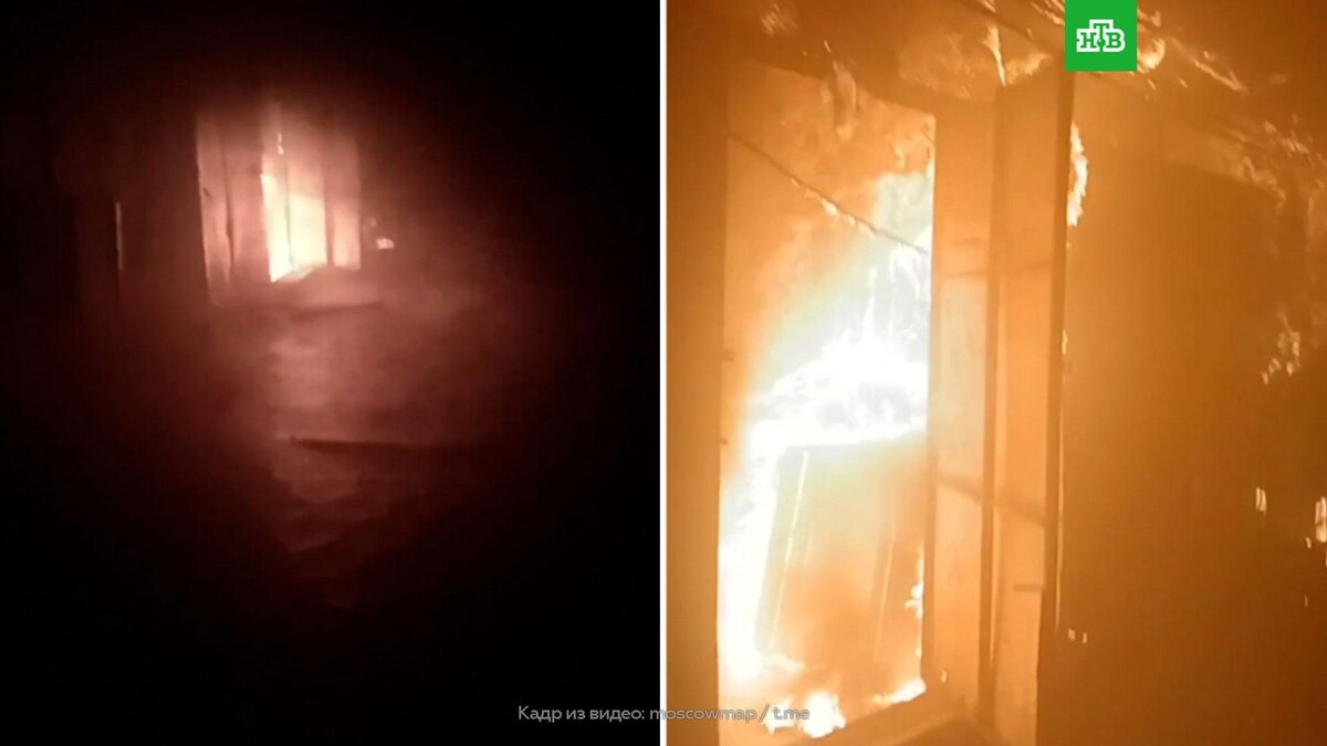    Очевидцы сняли пожар внутри здания бывшего завода в Москве