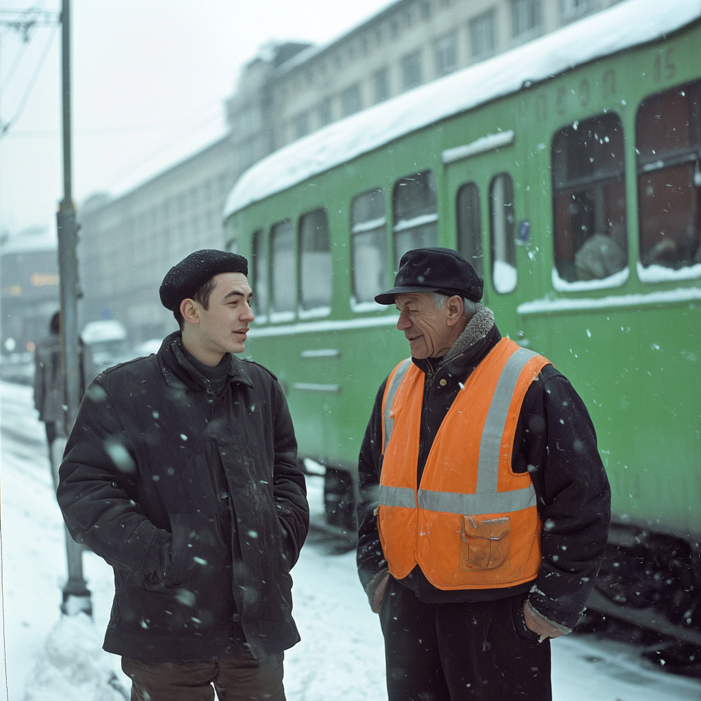 Молодой человек и железнодорожник. Фото fb8.