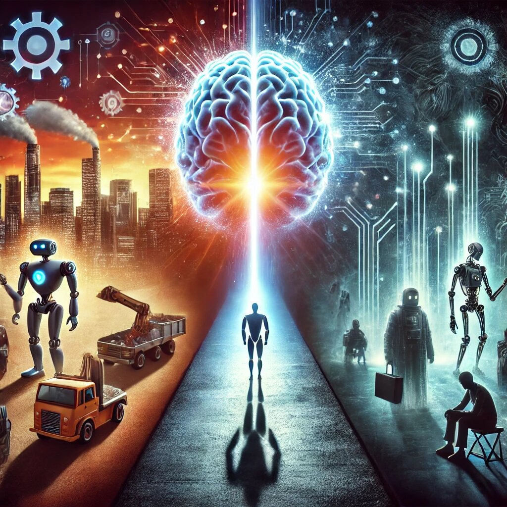 Человек выбирает между двумя пути развития.