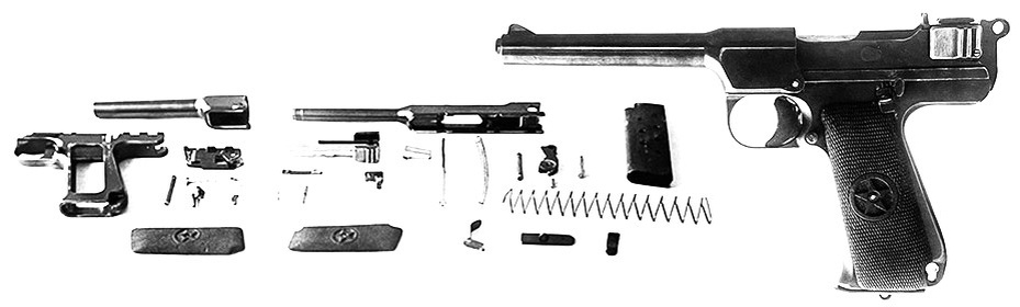 Пистолет Воеводина в разобранном виде. Обратите внимание на кожух ствола.