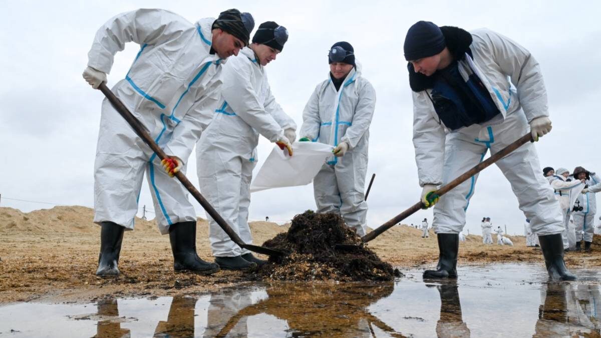    Краснодарский край. Анапа. Волонтеры на пляже просеивают от мазута песок. Увы, это не всегда помогает. Часть песка придется вывозить и захоранивать / Фото: Игорь Онучин / ТАСС