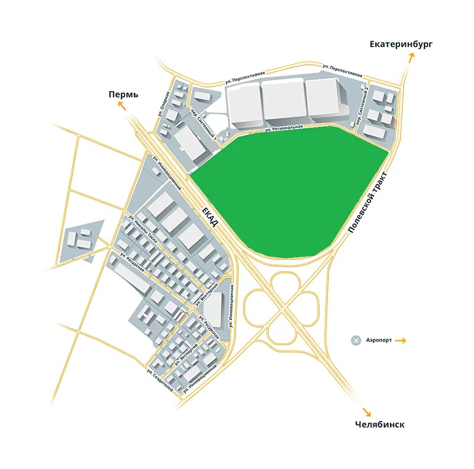 Расположение земельного участка 58 Га в Екатеринбурге. Здесь планировался развлекательный парк Dreamworks