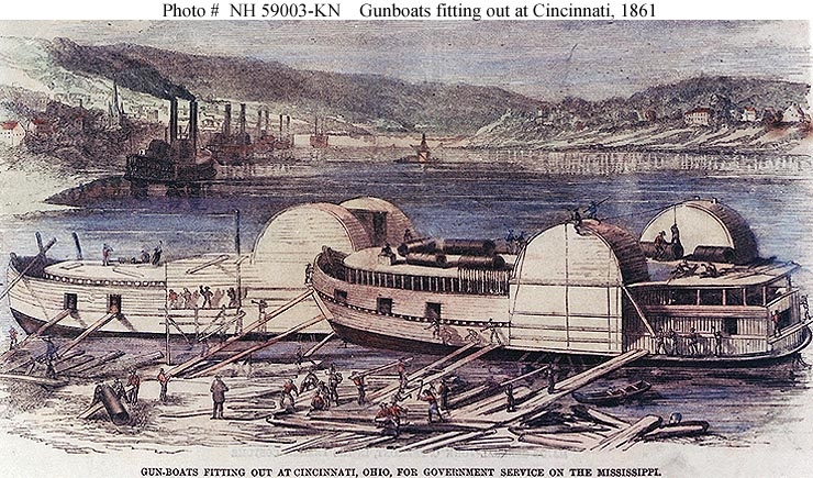 Переоборудование "деревянных" канонерских лодок «Конестога» и «Лексингтон» для Западной канонерской флотилии в середине 1861 года. Источник фото: wikipedia.org