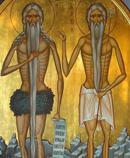 Преподобные Онуфрий Великий и Пётр Афонский. Современная икона.