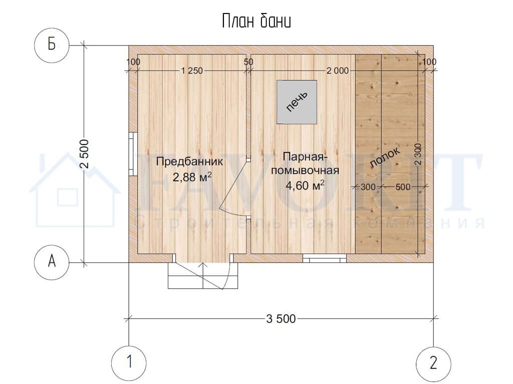 План каркасной бани 2,5х3,5