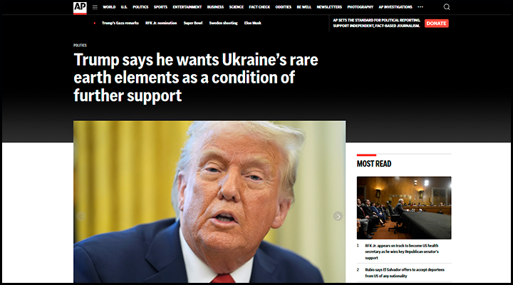    Снаряды в обмен на недра Украины? "Щедрое" предложение от Трампа прозвучало как гром среди ясного неба. Скриншот страницы сайта apnews.com