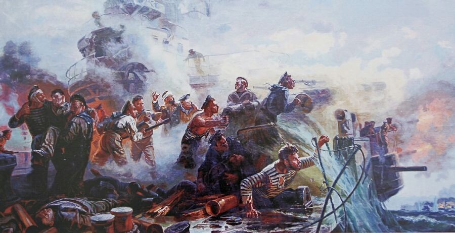 П. Мальцев. «Крейсер "Варяг" в бою». https://monastery.ru/zhurnal/obshchestvo/vragu-ne-sdaetsya-nash-gordyy-varyag/