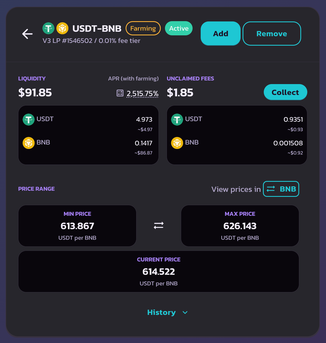 USDT-BNB PancakeSwap Pool
