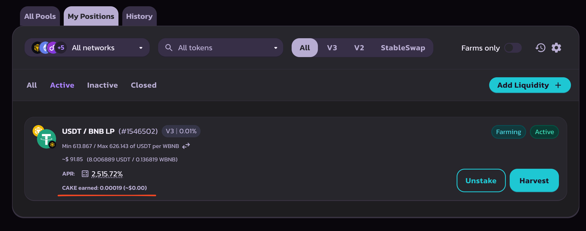Заработок Cake на стейкинге LP токенов 