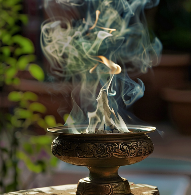 Можно поджигать измельчённые растения прямо в курильнице или огнеупорной емкости