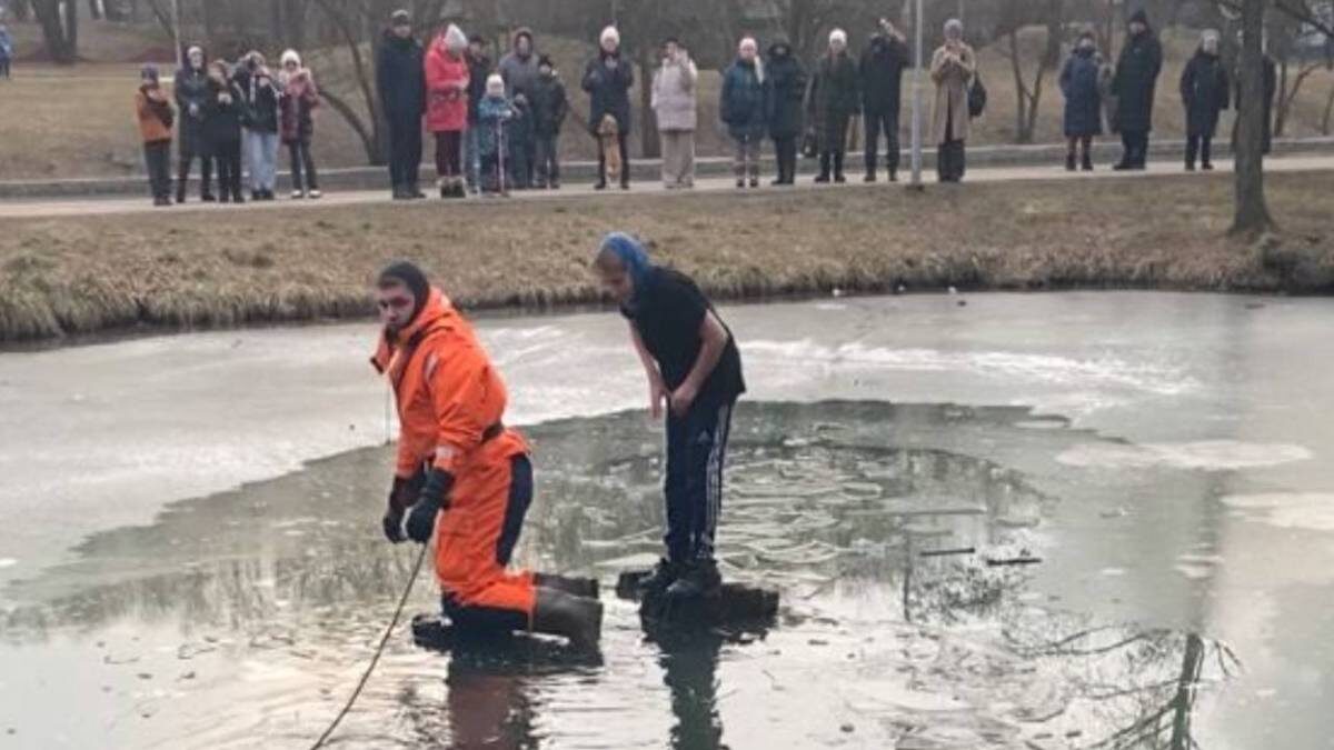    Кадры спасения мальчика посреди реки Битцы в Москве / Фото: Telegram / МЧС России