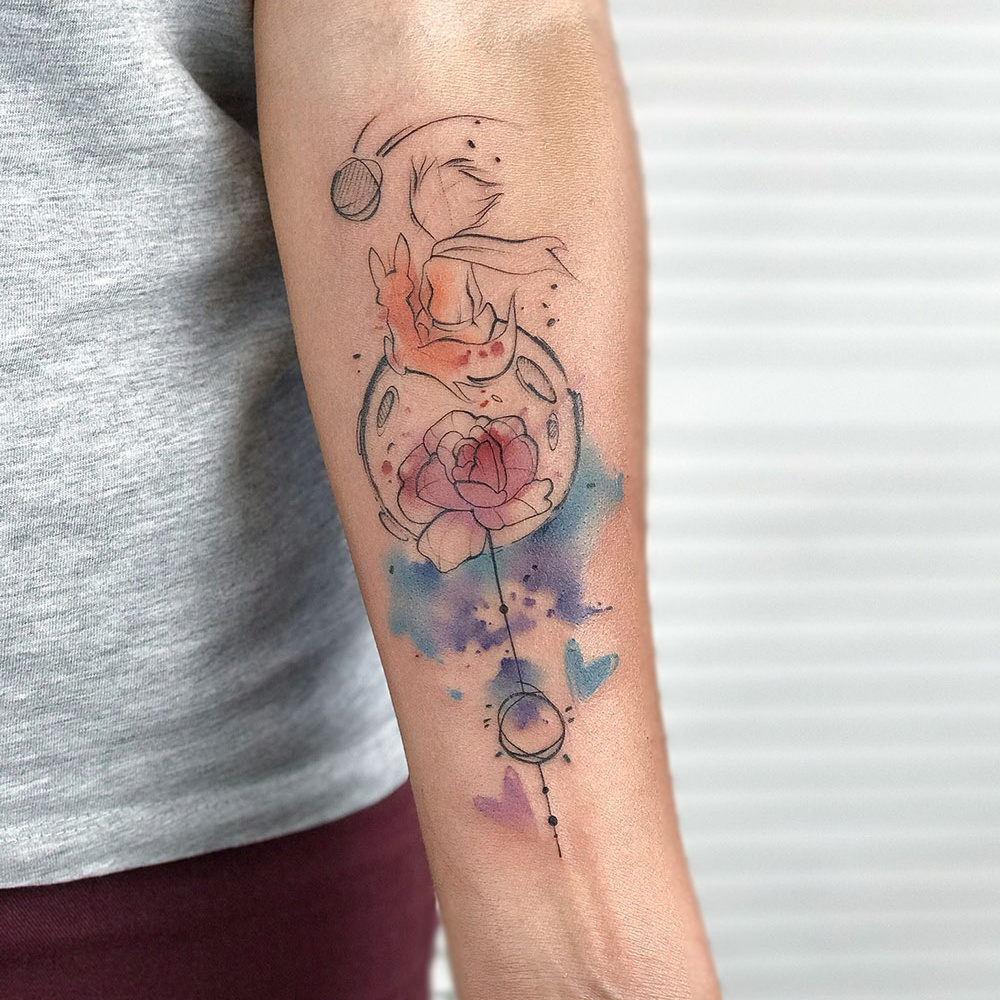 Татуировка "Маленький принц" в стиле Акварель от Sorry Mom Tattoo
