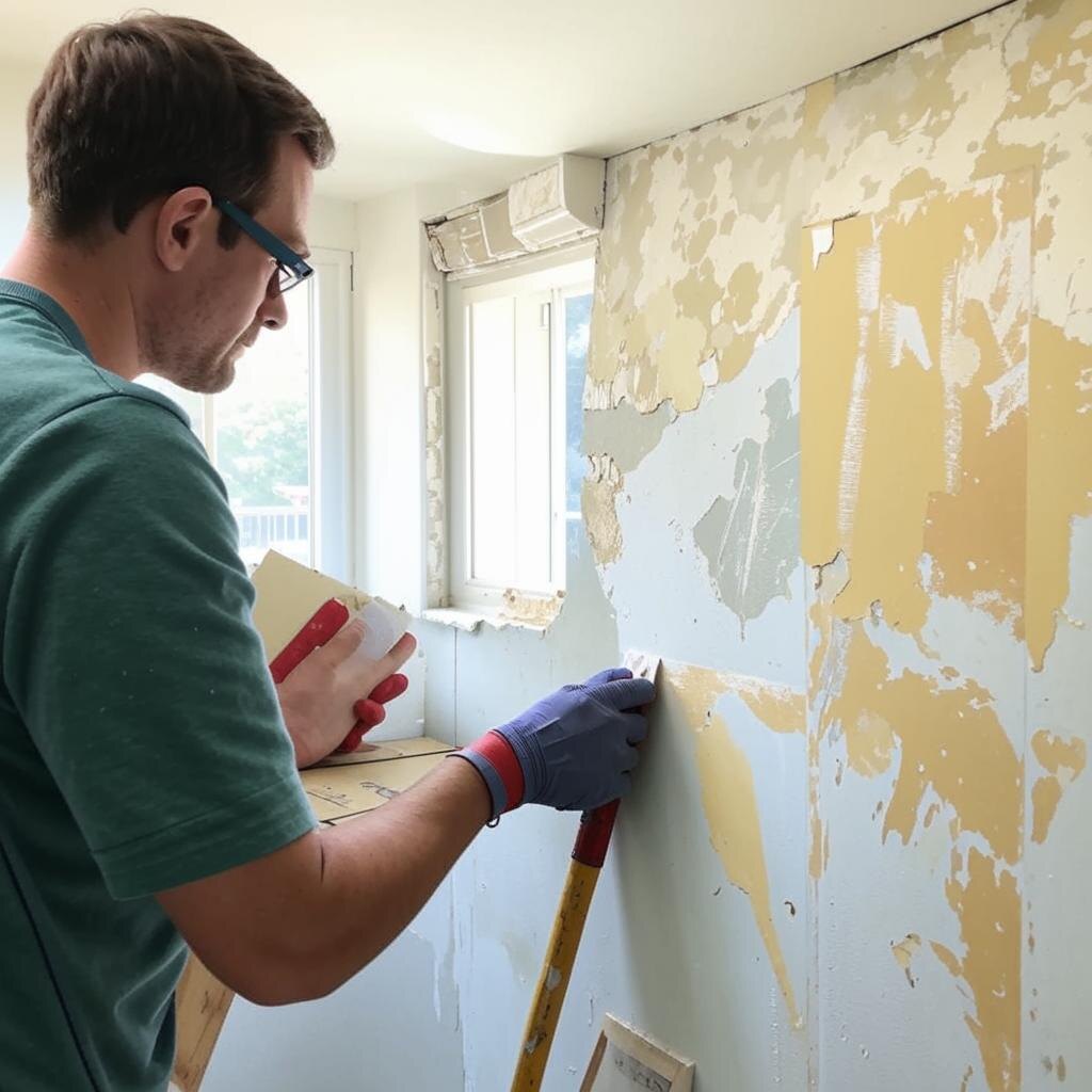 Снимает старые обои