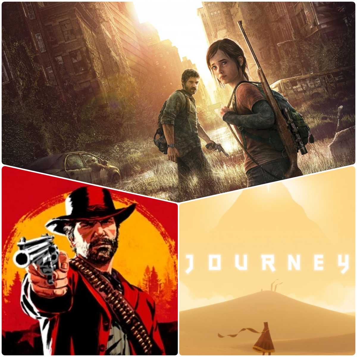 Обложки The last of us (сверху), Red dead redemption (слева) и Journey (справа)