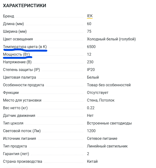 тех характеристики первого попавшего на глаза светильника из лемана про