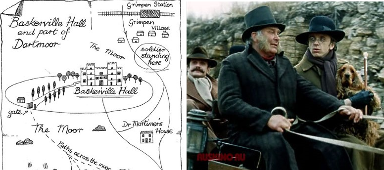 Резиденция доктора Мортимера на карте и само доктор с Перкинсом и Снупи. Коллаж автора.