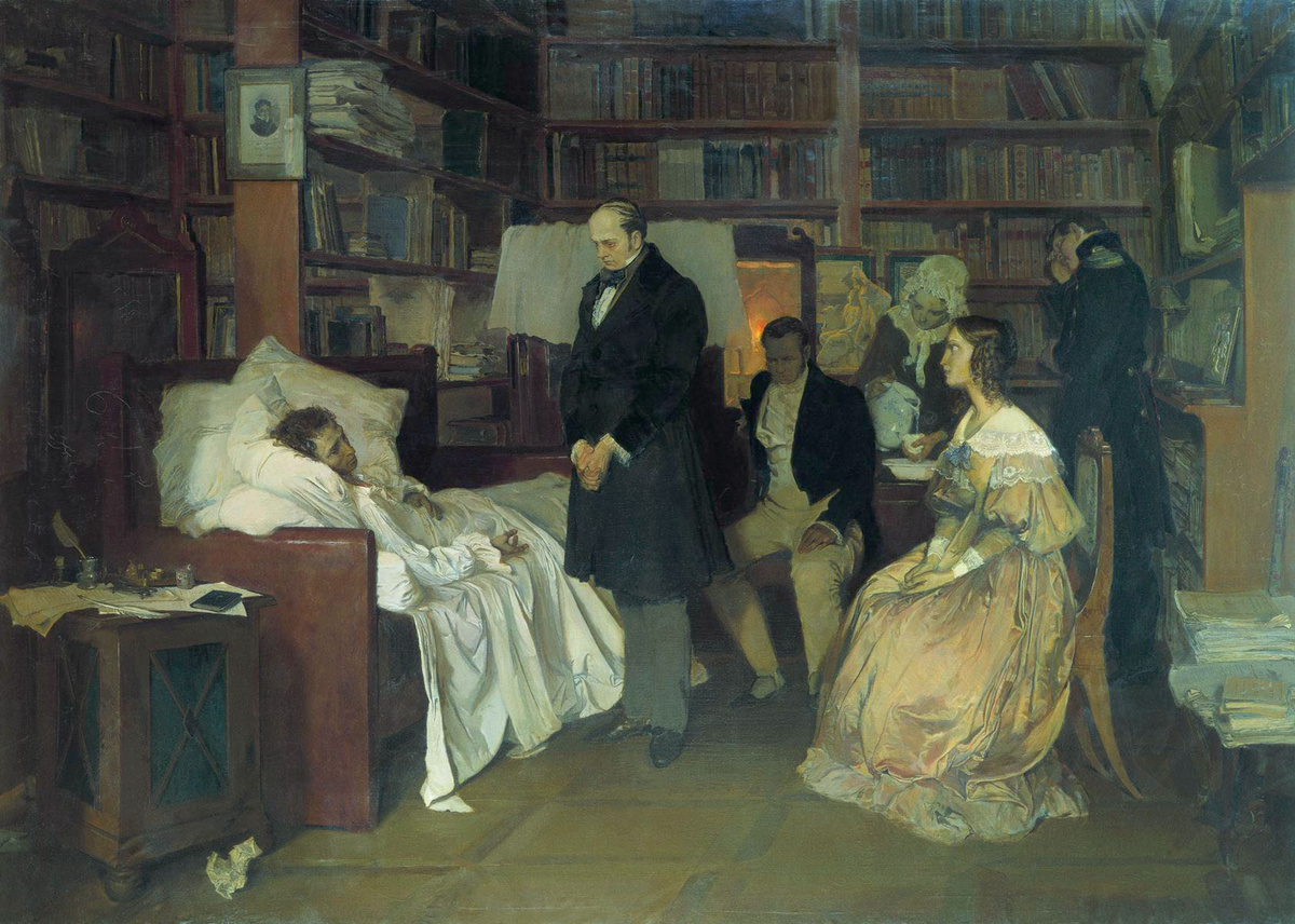 10 февраля 1837 года - день смерти А. С. Пушкина. Д. Белюкин. Смерть Пушкина. 1986. Изображение из открытых источников.