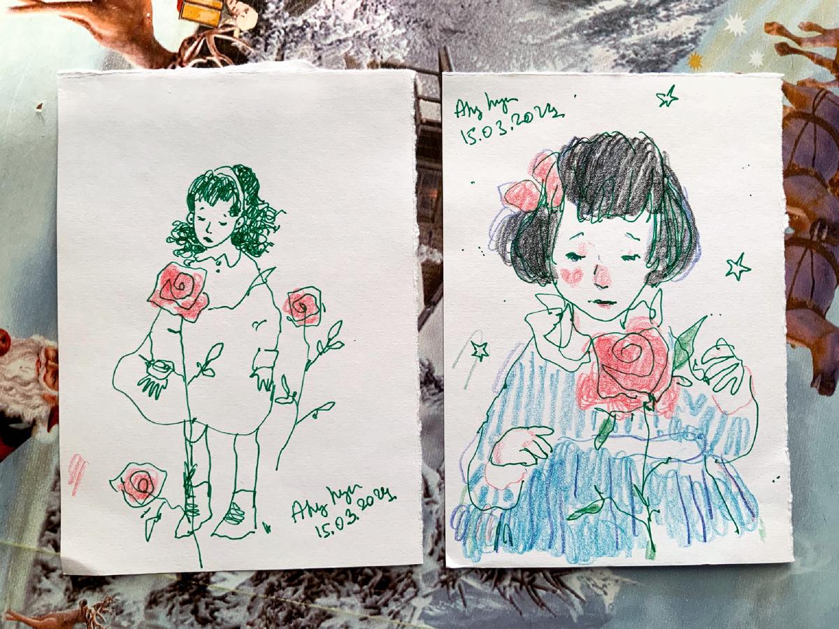 Брюнетка Алиса с длинными и короткими волосами. И розами.