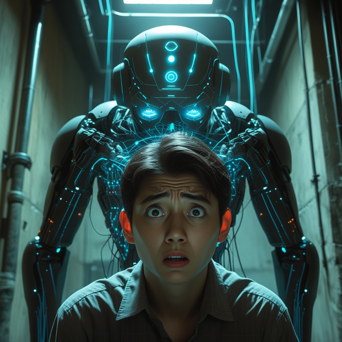 Мужик спиной чувствует, как его скоро поработит нейросеть xD