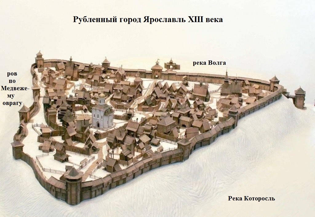Макет крепости Рубленный город Ярославля. За Медвежим оврагом располагался посад города.