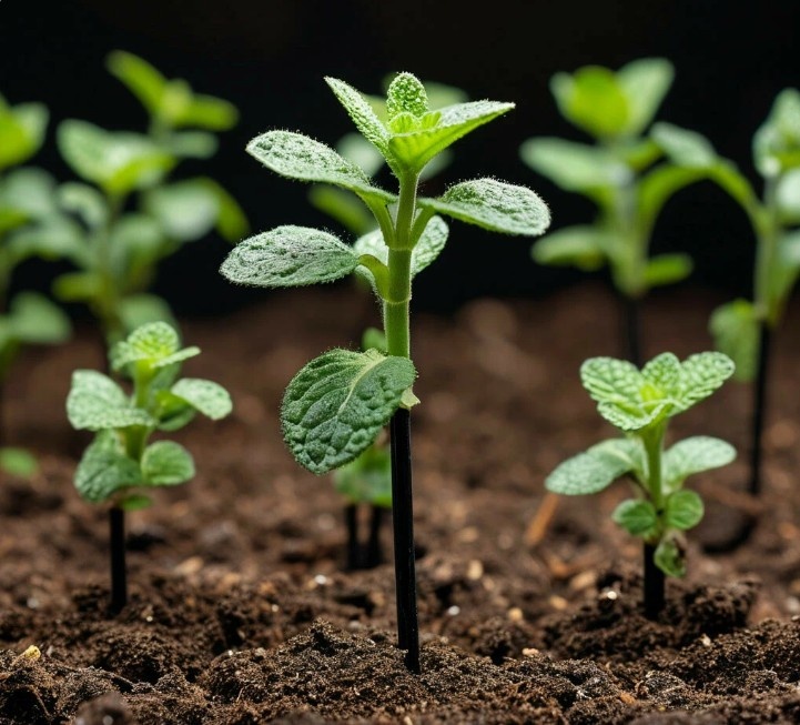 Картинка сгенерированная ИИ. Скорее всего вполне хорошие всходы мяты