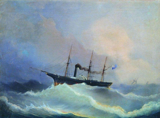 Алексей Боголюбов. 12-пушечный пароходофрегат «Камчатка». 1848. Холст, масло. 52 x 72. Центральный военно-морской музей, Санкт-Петербург
