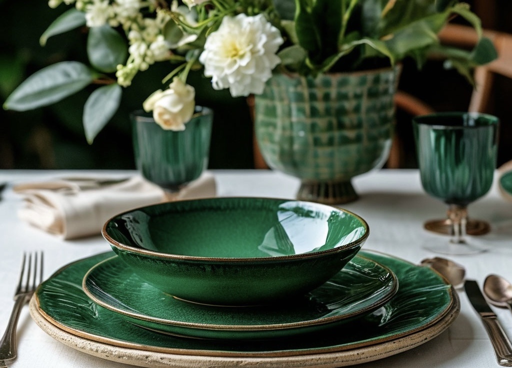 Сервировка в изумрудной гамме