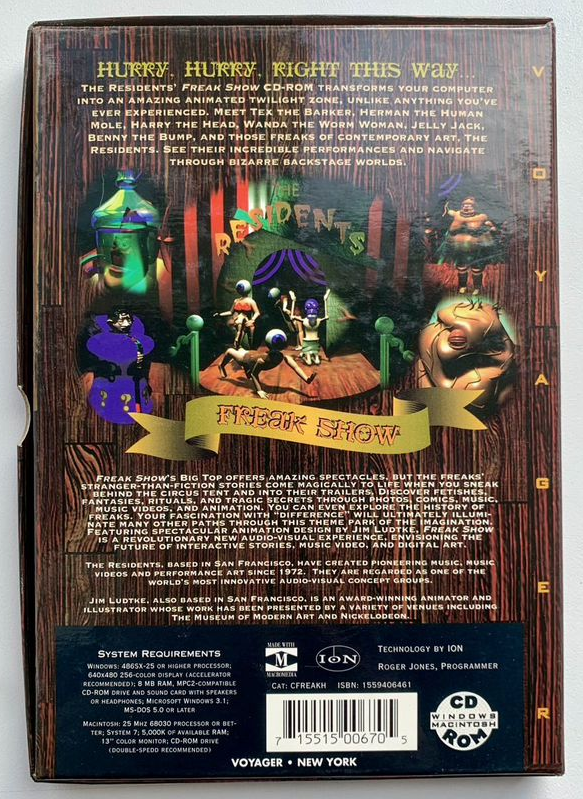 Музыкальный альбом The Residents: Freak Show, обратная сторона издания