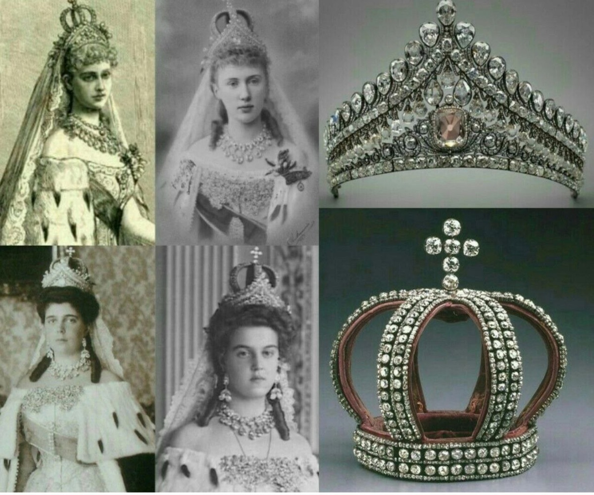 Сверху: тиара-кокошник императрицы Марии Федоровны, снизу: свадебный венец императрицы Александы Федоровны
