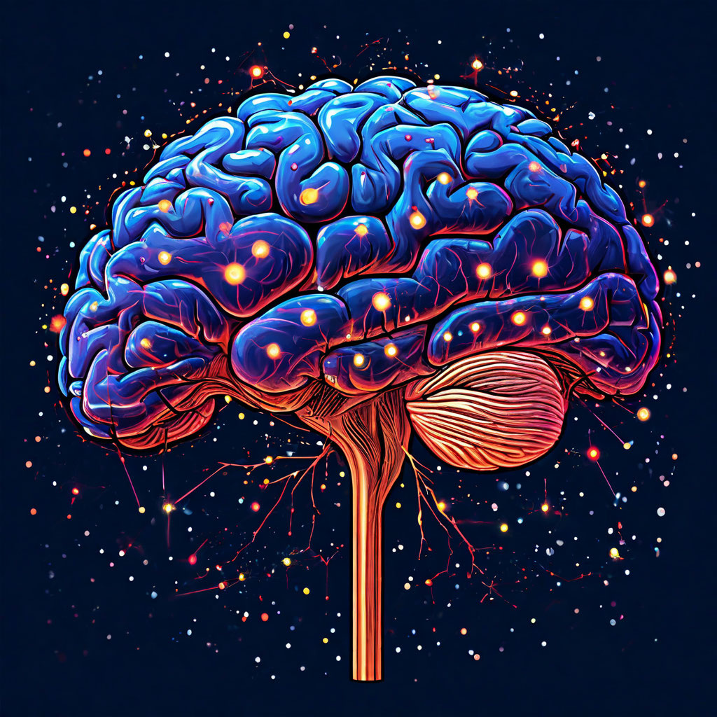  Изображение мозга с подсвеченными нейронными сетями, напоминающими звёздное небо