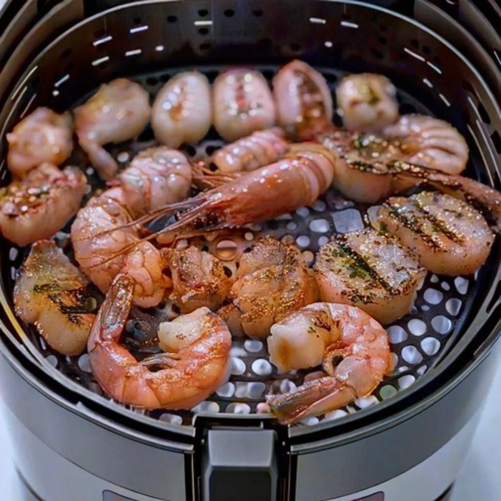 Особый вкус на гриле приобретают креветки.