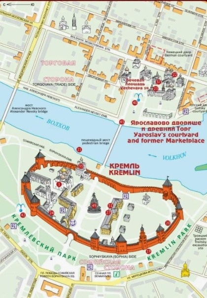 Туристическая карта Великого Новгорода.