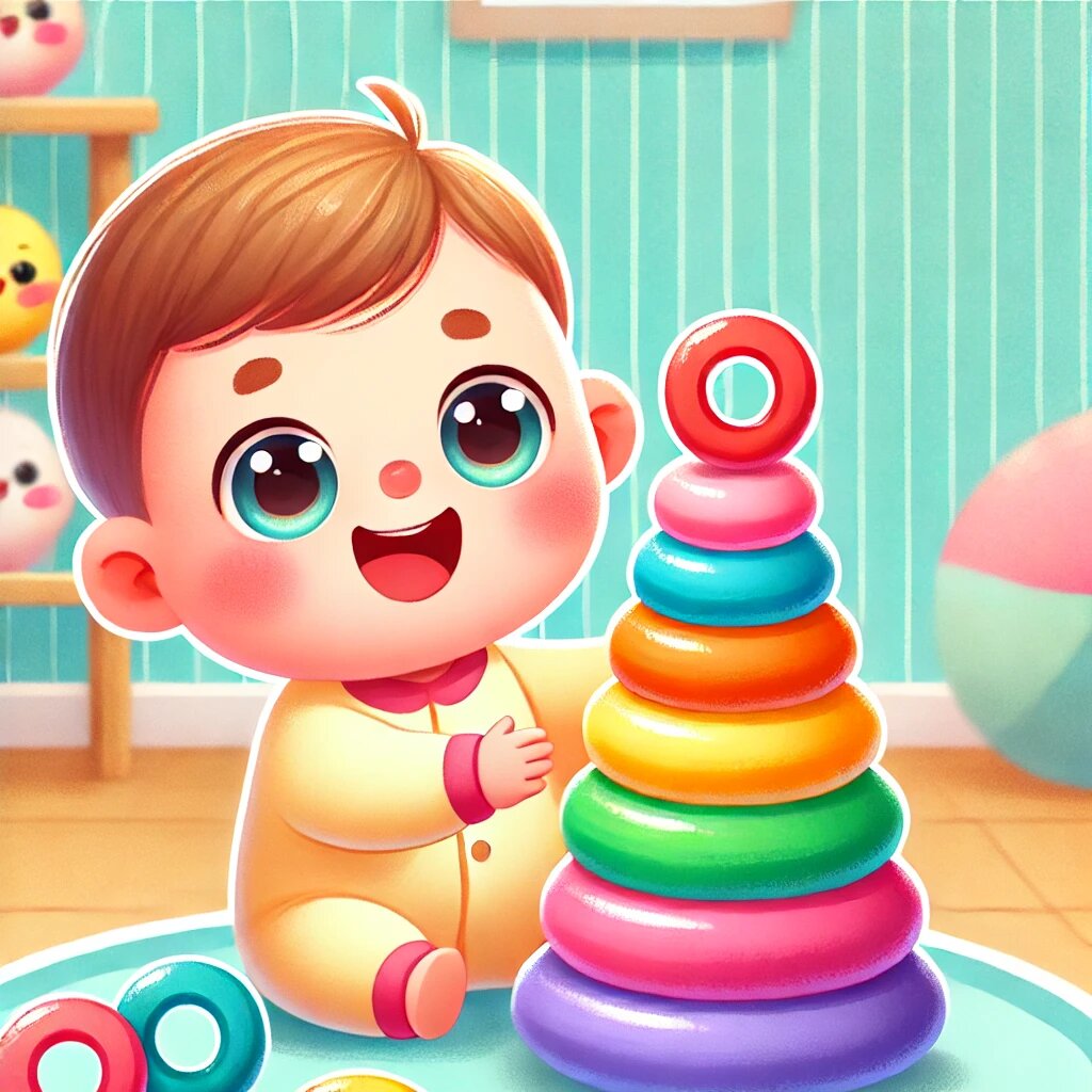 Малыш играет с пирамидкой