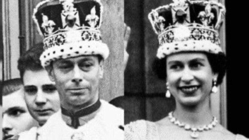 Отец король Георг VI и дочь королева Елизавета II.