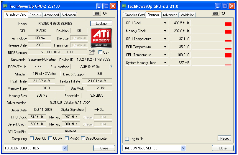 Скриншоты из программы GPU-Z.